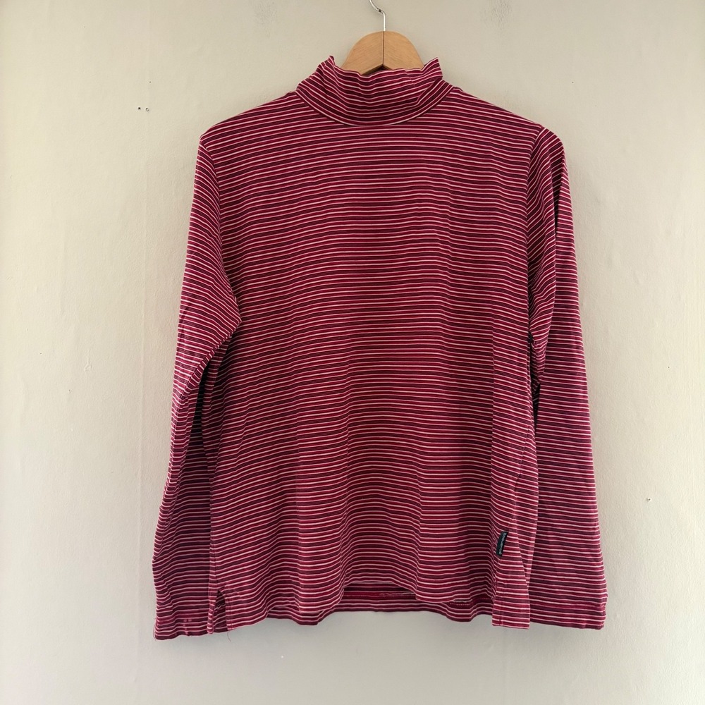 Woolrich Womens Striped Mock Neck Top Size XL Red Preppy Minimalist Layering